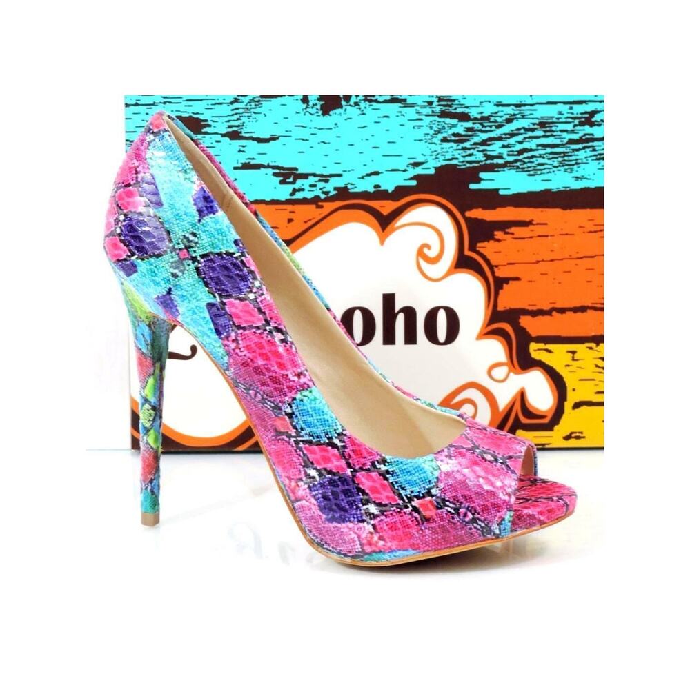 Women's Shoes Zigi Soho Banen Open Toe Pumps Heels Fushia Pink / Blue Size 7.5